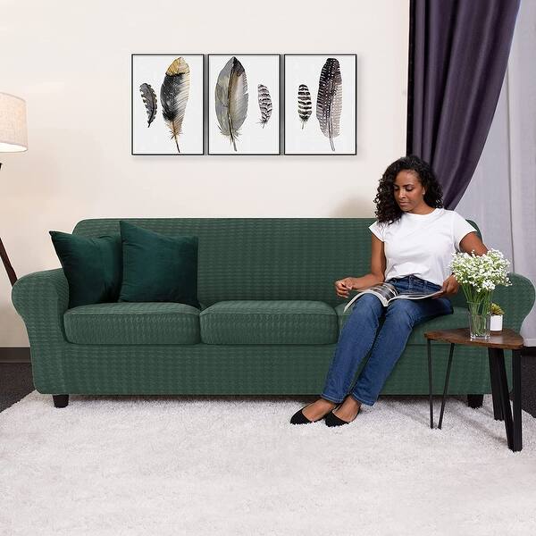 CHUN YI Houndstooth Fabric XL-Sofa Slipcover with 4 Cushion Covers