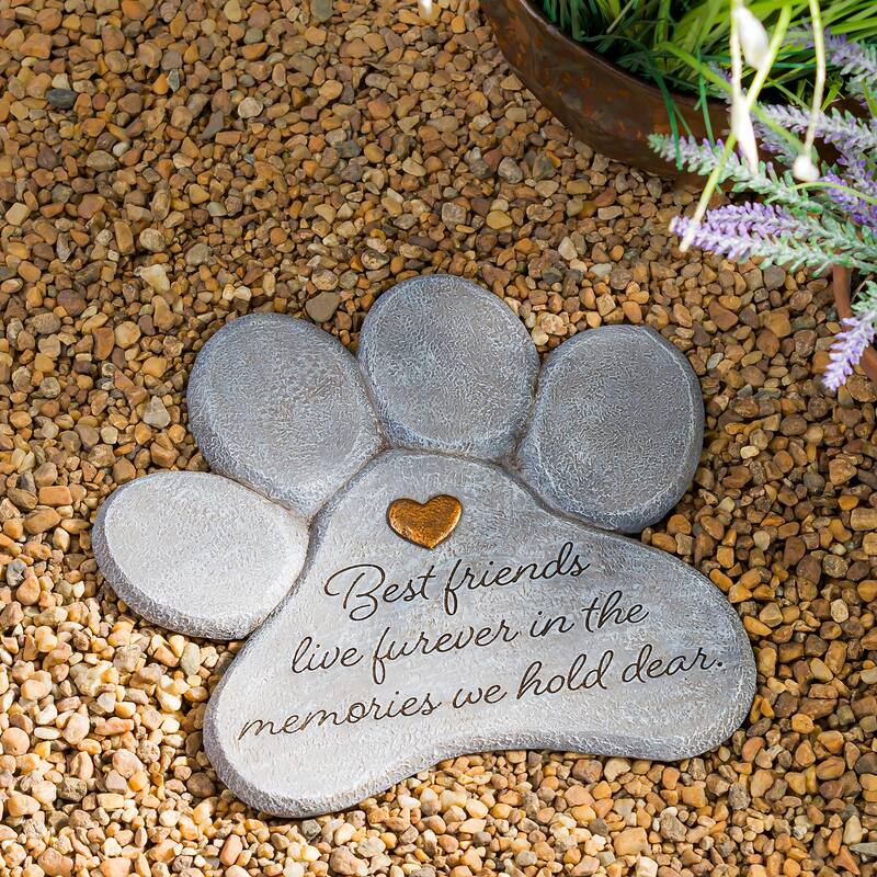 11" Paw Shaped Pet Memorial Garden Stone, Best Friends Live Forever