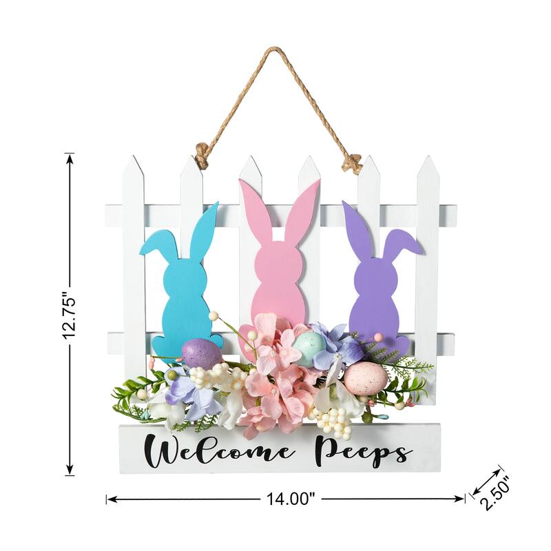 Glitzhome Easter Wooden Cute Bunny Eggs/Fence Door Hanger Wall Decor Spring Gift