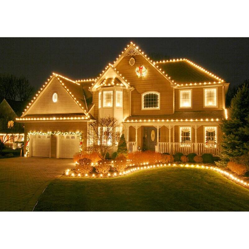 25 Foot C9 Christmas Light Set, Hanging Patio String Lights, Green Wire