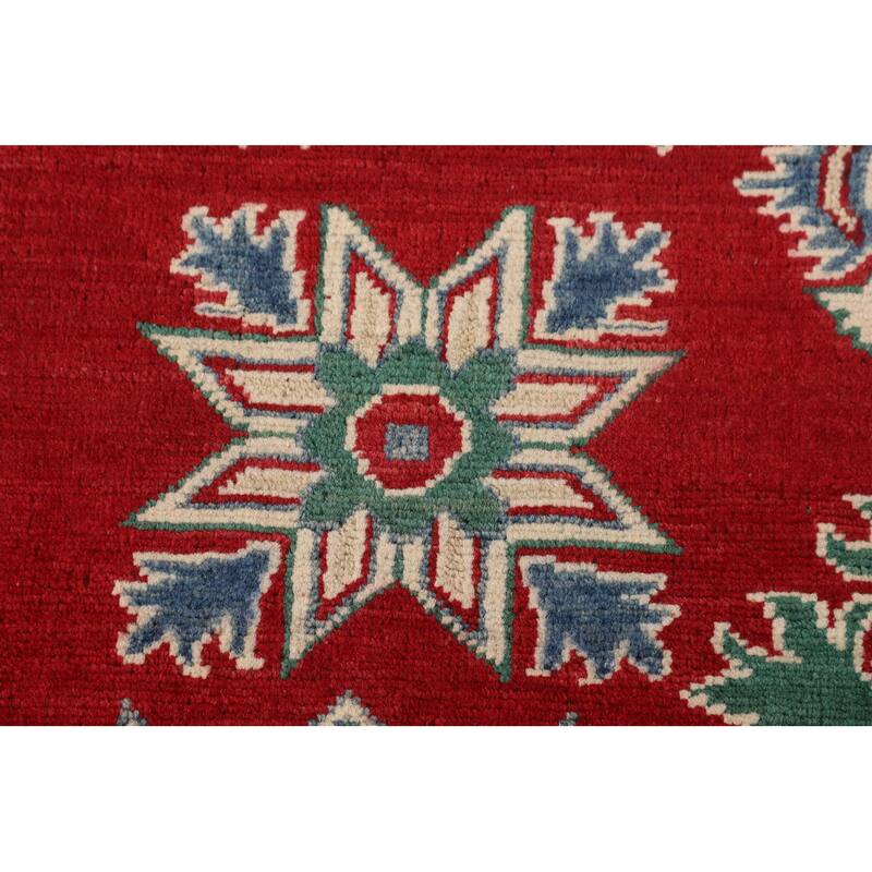 Red Kazak Oriental Area Rug Hand-Knotted Geometric Wool Carpet - 5'0" x 6'7"