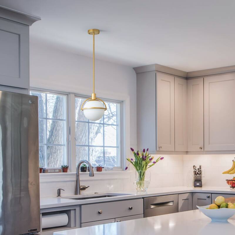 Starsky 1-Light 9in. Modern Globe Chandelier Single Frosted Glass Pendant Light