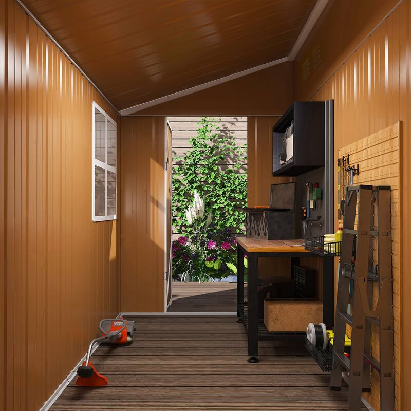 Roomfitters 8x4 FT Metal Storage Shed, Heavy Duty Garden Tool House with Double Doors and Ventilation, Brown