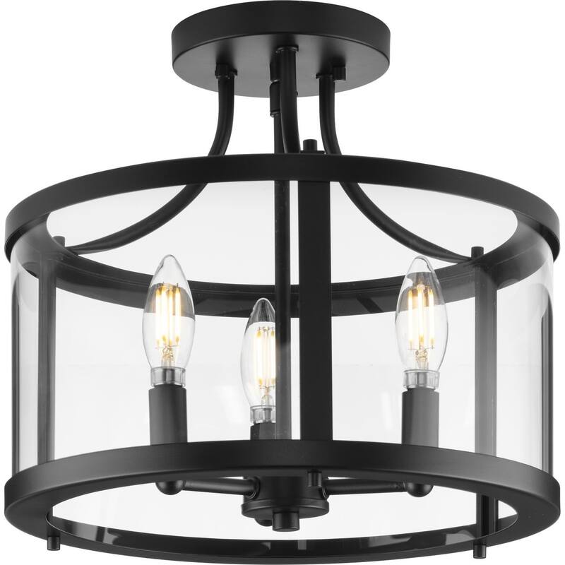 Gilliam Collection 13 in. Three-Light Matte Black New Traditional Semi-Flush Mount - 13 in x 13 in x 12.12 in