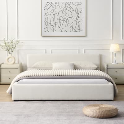 Christopher Knight Home-Zenobia Wide-Edge Polyester Upholstered Bed with Headboard
