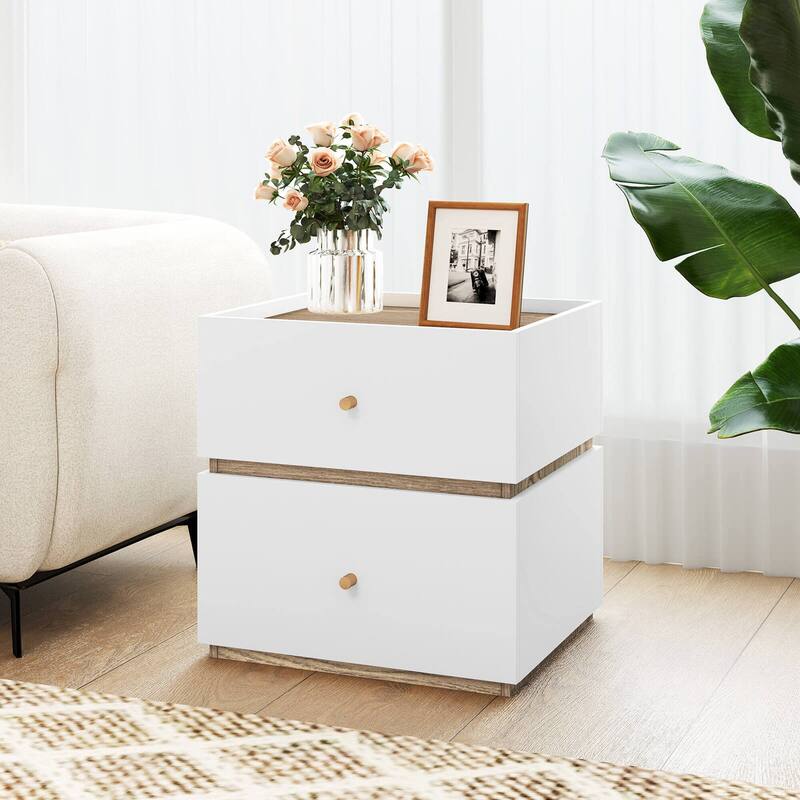 Costway 1/2 PCS 2-Drawer Nightstand Modern Bedside Table with Storag