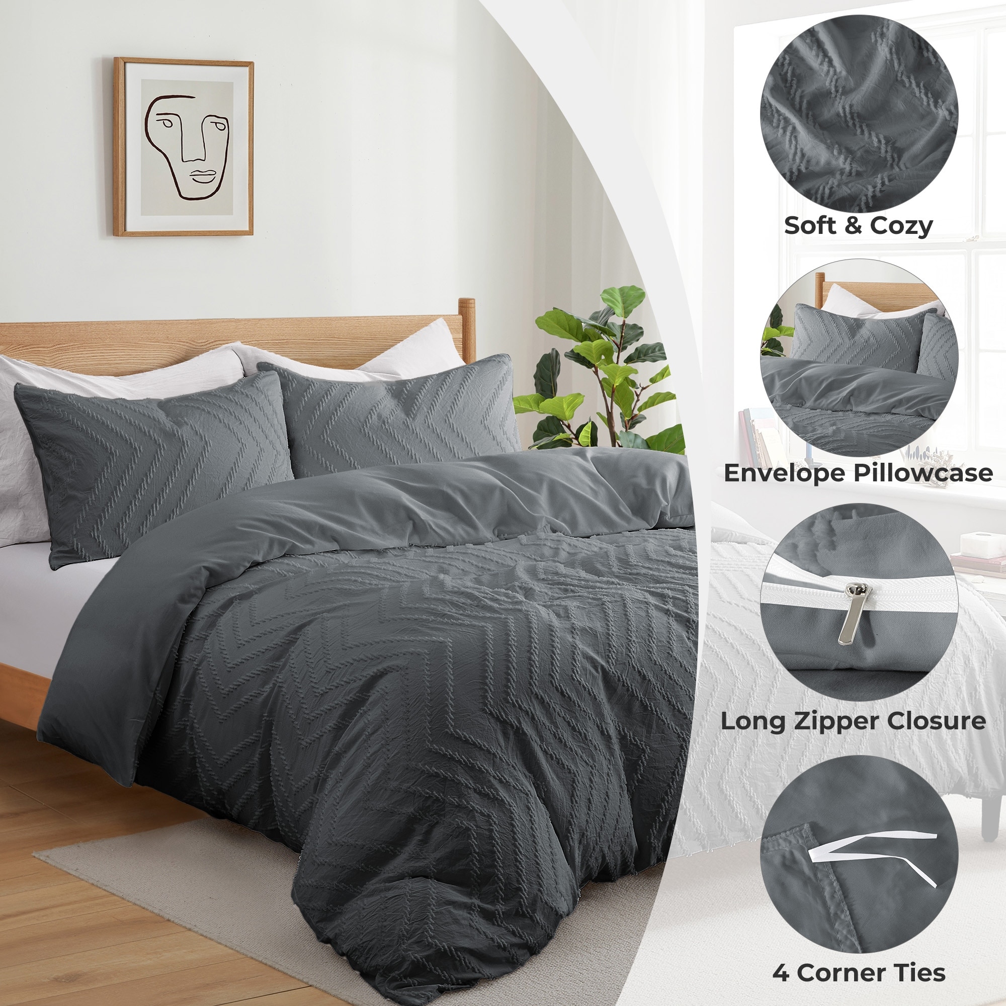 Tufted Clipped Jacquard Geometric Oversized Duvet Cover & - Picture 95 of 127