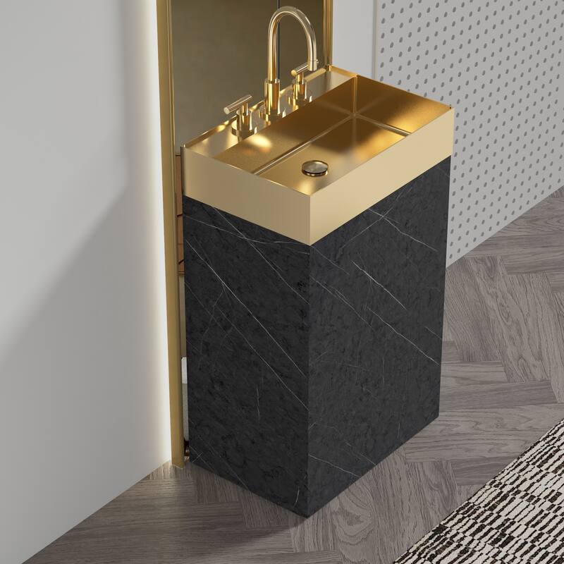 Modern Marble Bathroom Vanity, Roca 20" Freestanding Cabinet with Brushed Gold Stainless Steel Integrated Sink