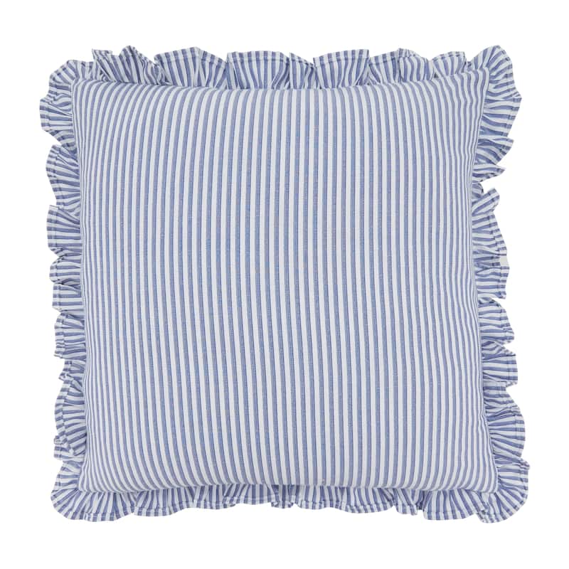 Striped Ruffle Edge Cotton-Blend Throw Pillow - Classic Cabana Stripe Design for Sofa, Bed & Accent Styling