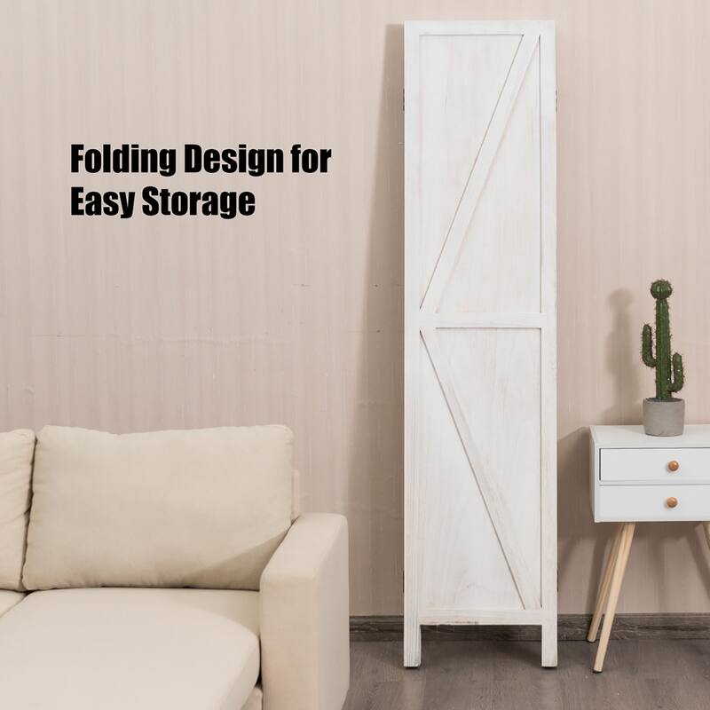 Costway 4Panels Folding Wooden Divider W/ V-shaped Design 5.6Ft Tall