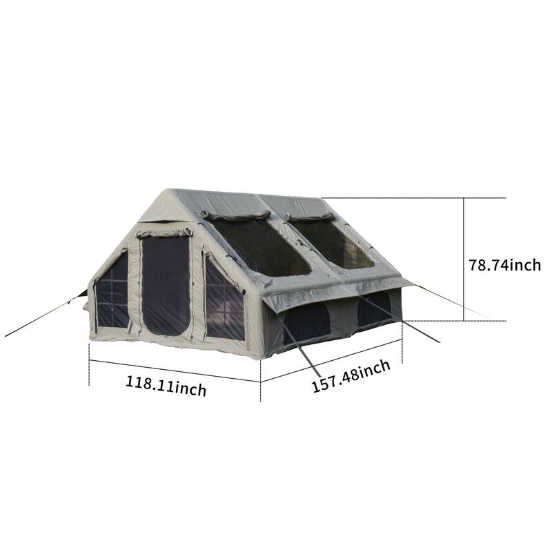 9.8 x 13 ft Modern Camping Tent with Hand Pump, Chimney Window, Waterproof and Windproof, Accommodates 7-8 People