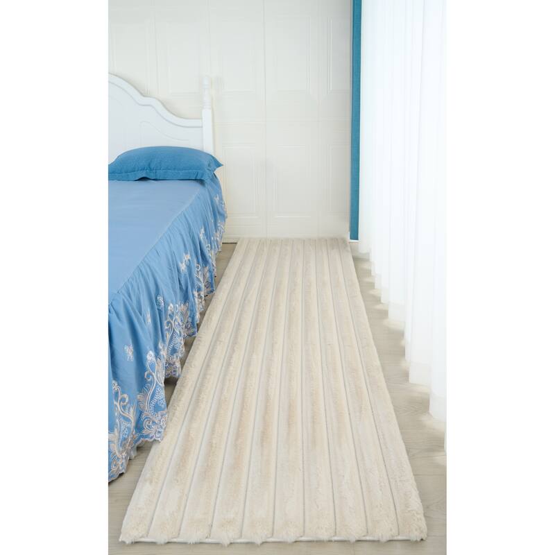 Madrid Collection Ultra Soft Ribbed Faux Fur Area Rug