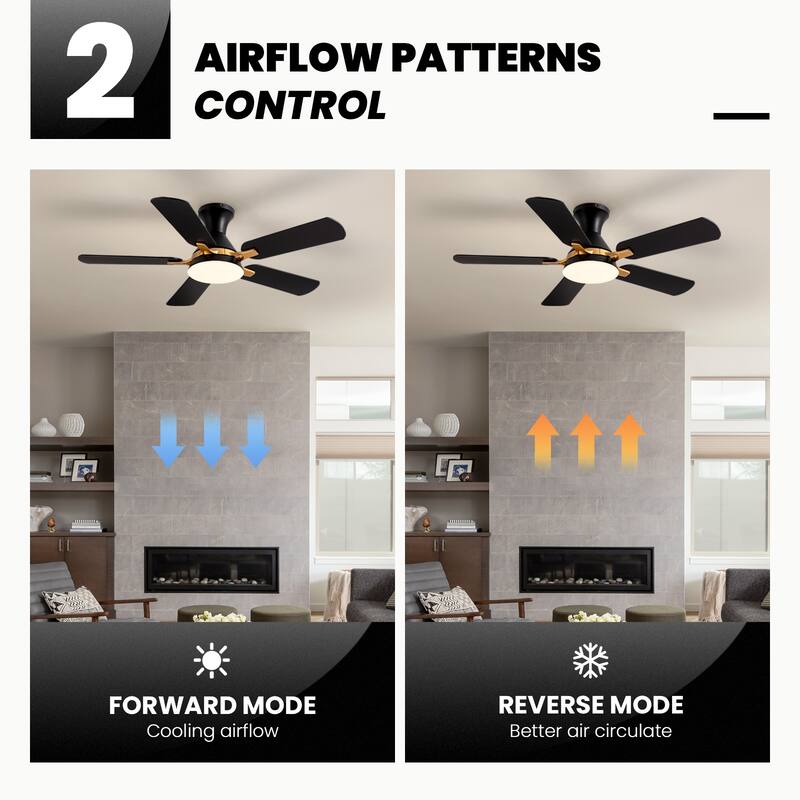 Industrial Led Ceiling Fan With Lights And Remote, Modern Black And Gold Flush Mount Ceiling Fan With 5 Blades