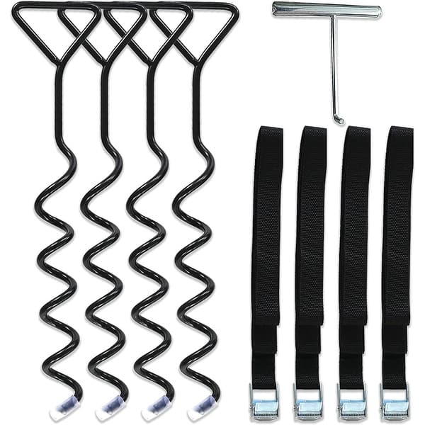 slide 2 of 7, Heavy Duty Galvanized Steel Trampoline Ground Anchors – Wind Stakes for Increased Stability and Security, Compatible 15.75"L x 3.66 - Black