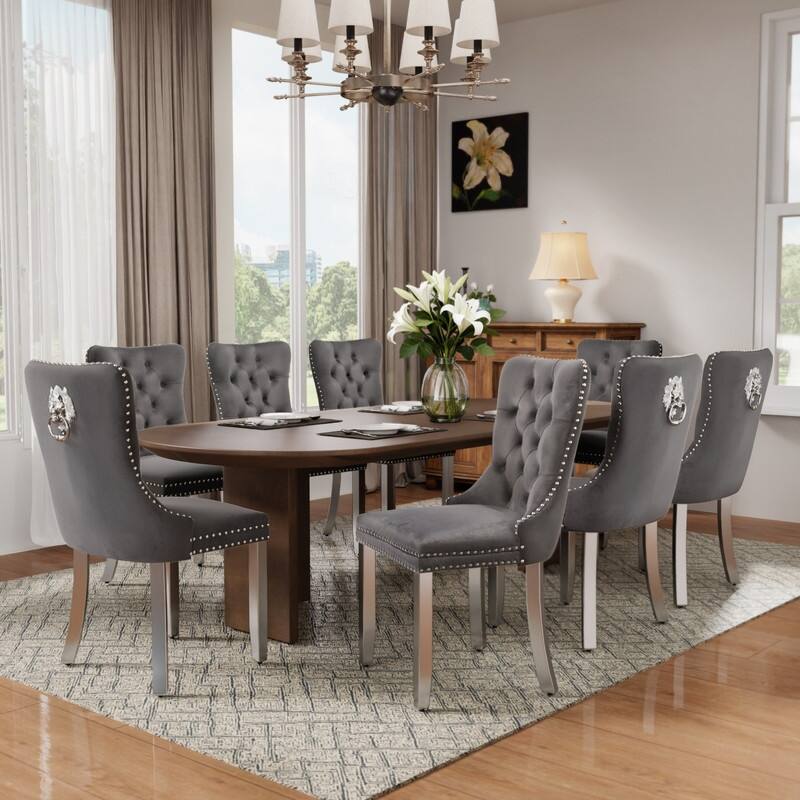 High-end Tufted Velvet Upholstered Nailhead Dining Chair Set of 4