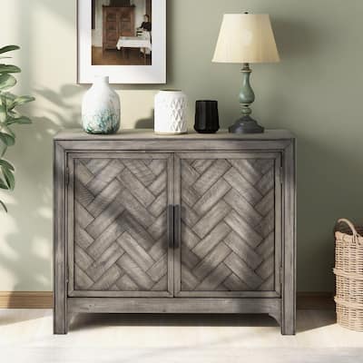 40'' Retro/Vintage Style Solid Wood Storage Cabinet with Adjustable Shelves