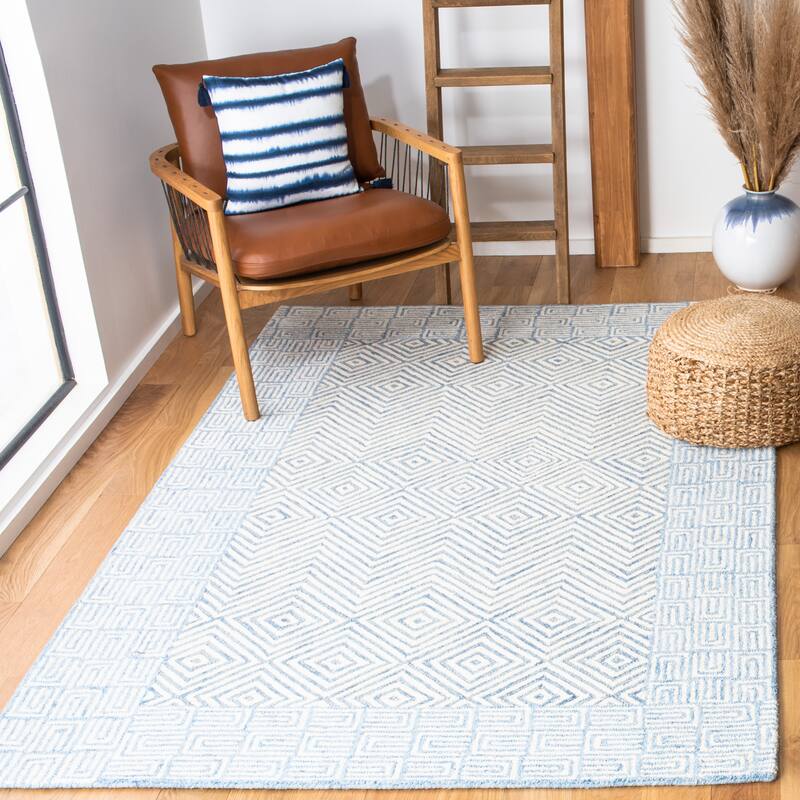 SAFAVIEH Handmade Roslyn Simka Wool Rug - 9' x 12' - Light Blue/Ivory