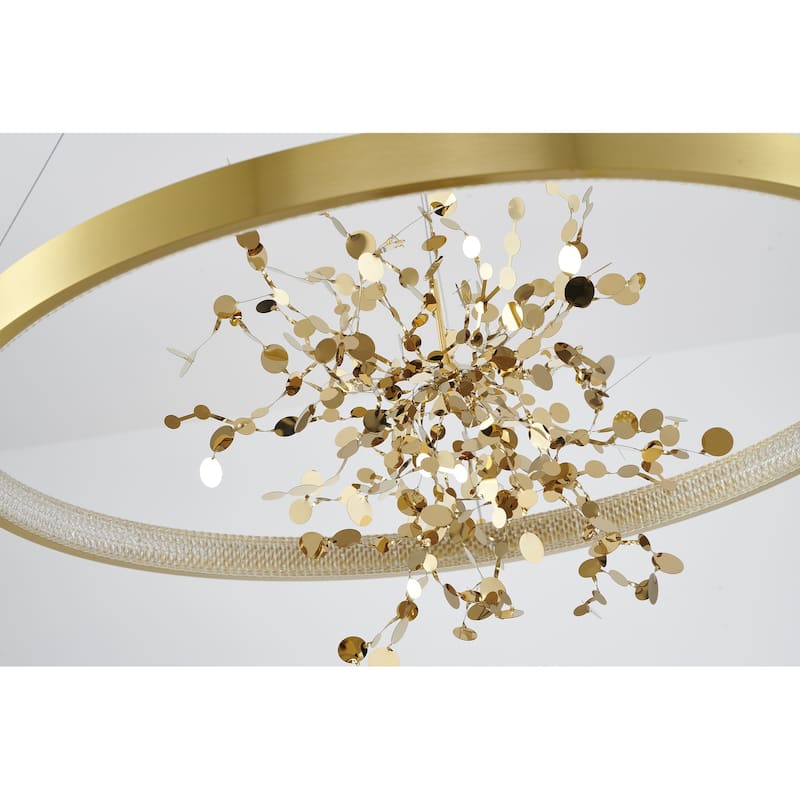 1-Light Gold Stainless Steel LED Chandelier With Confetti Interior