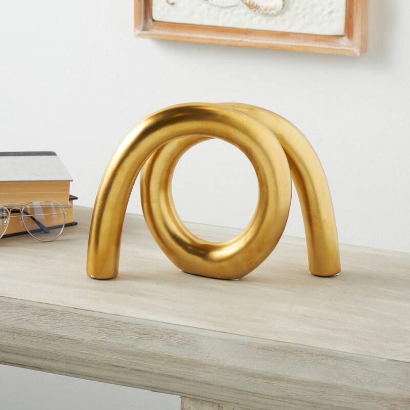 Silver, Gold or Multi Ceramic Rounded Loop Abstract Sculpture - Gold