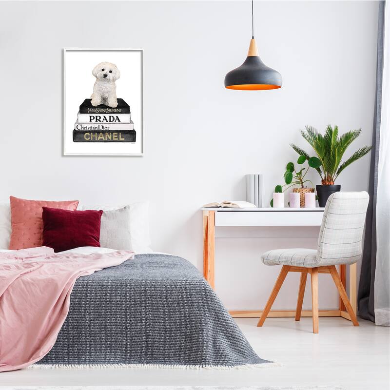 Stupell Maltese Dog Glam Pet Fashion Bookstack Framed Wall Art, Design by Amanda Greenwood - White