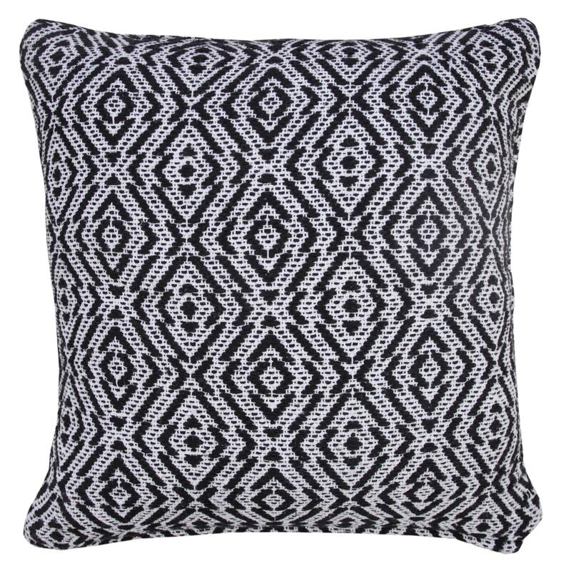 Handwoven Diamond Cotton Throw Pillow Cover - 20" - Black and White