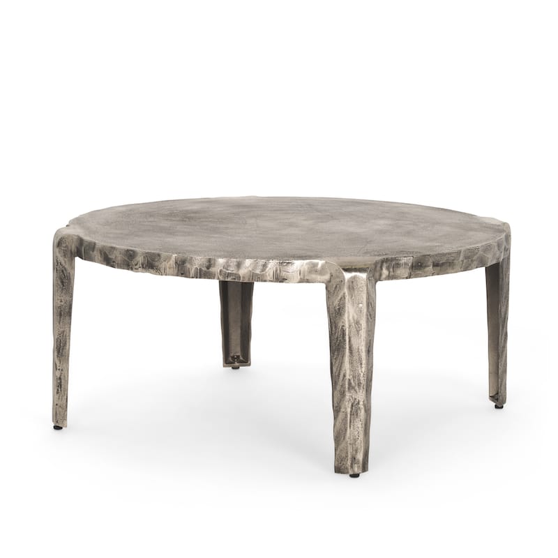Randy Silver Nickel Cast Aluminum Metal Coffee Table - 38.5L x 38.5W x 16.3H - 38.5L x 38.5W x 16.3H