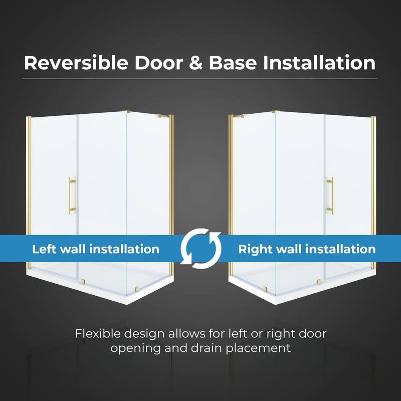 OVE Breeze Pivot Corner Frameless Pivot Shower Door Kit with Base Pan