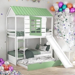 Modern Cute Twin Over Twin Size House Bunk Bed With Convertible Slide ...