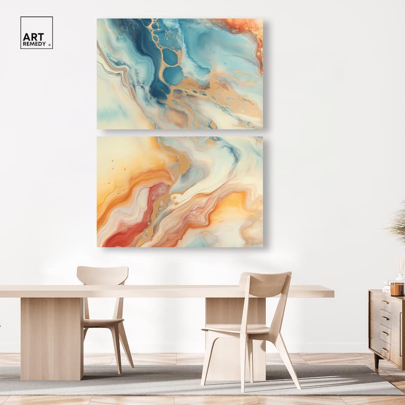Marbled Sunrise I Canvas Set of 2 by Art Remedy, Gallery Wrapped