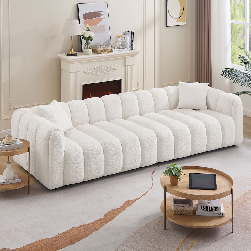 Modern Sofa Upholstery Leisure Wide Seat Teddy Fabric Couch for Living Room, Office, Bedroom