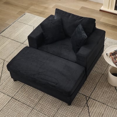 Chaise Lounge Chair with Removable Ottoman, Modern Accent Armchair Corduroy Sleeper Sofa Chair with Pillows for Living Room