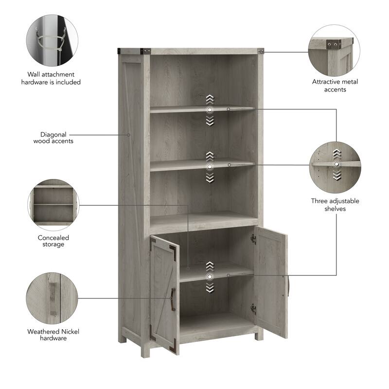 Knoxville Tall 5 Shelf Bookcase with Doors by Bush Furniture