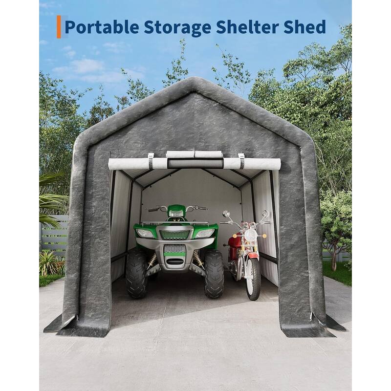 7x15 FT Portable Outdoor Storage Shed, Carport for Motorcycle, Firewood, Garden and Tools - 7X15 Ft