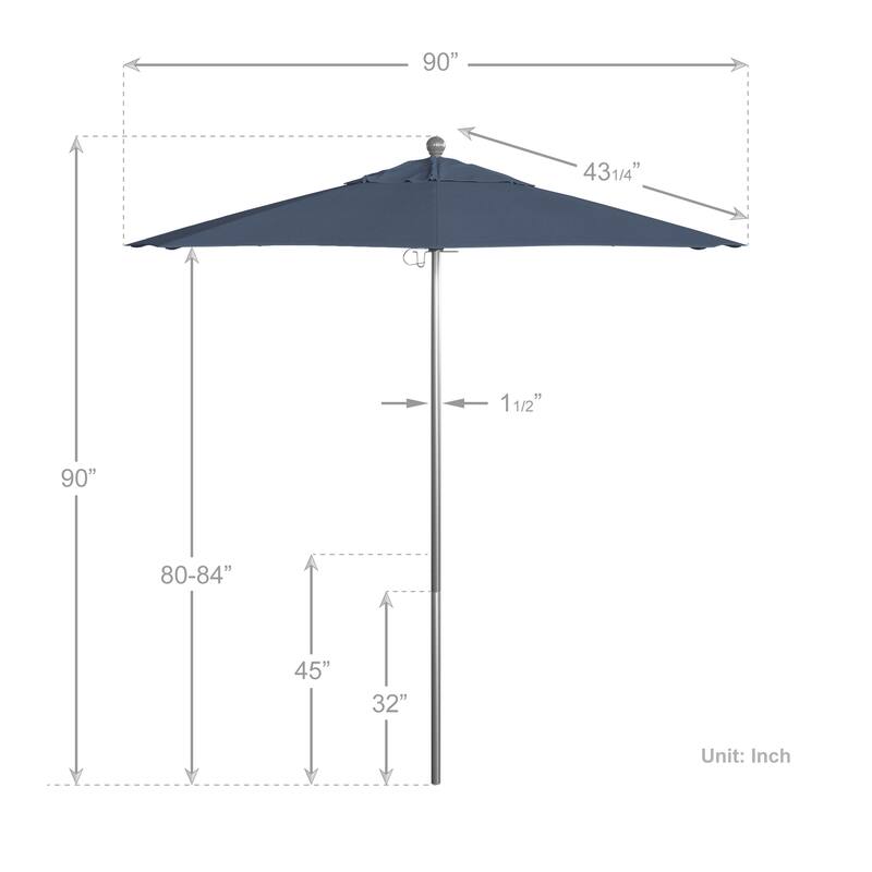 California Umbrella 7.5' Rd. Aluminum Frame, Fiberglass Rib Market Umbrella, Push Open,Anodized Silver Finish, Pacifica Fabric