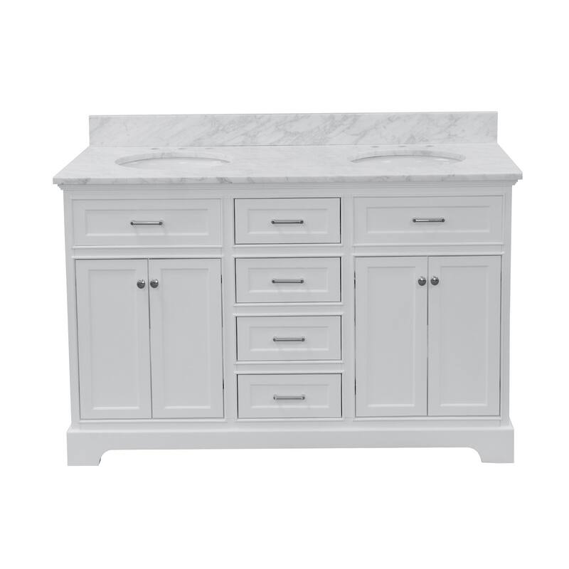 KitchenBathCollection Aria 60" Double Bathroom Vanity with Carrara Marble Top