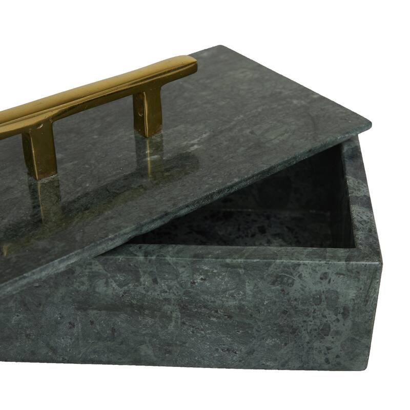 Black, Green or White Marble Box with Gold Handle (Set of 3) - S/3 12", 10", 8"W