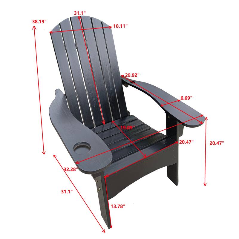 Black 33.46" Arm Chair with Wood Frame and Umbrella Hole
