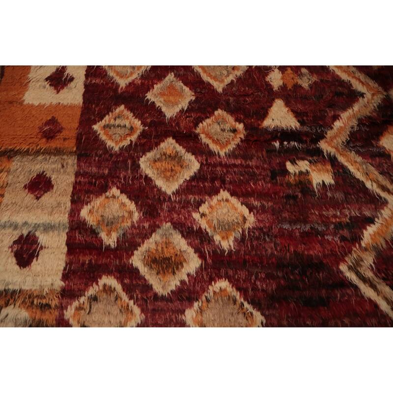Hand Knotted Oriental 100% Wool Carpet Modern Tribal Red Moroccan Area Rug - 9' 10'' X 8' 2''