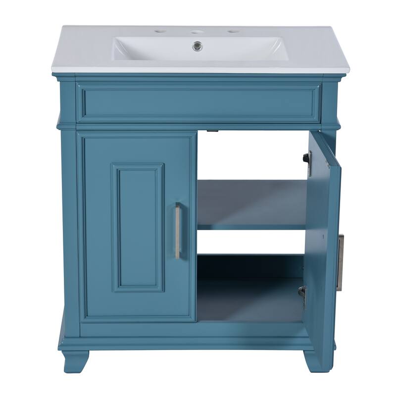 30 Inch Bathroom Vanity with Resin Sink - Freestanding Vanity with Storage Shelf and Solid Wood Frame