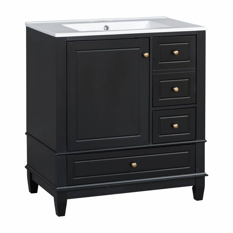 30" Bathroom Vanity with Sink, Soft-Close Door, One Door with Shelf & Three Drawers