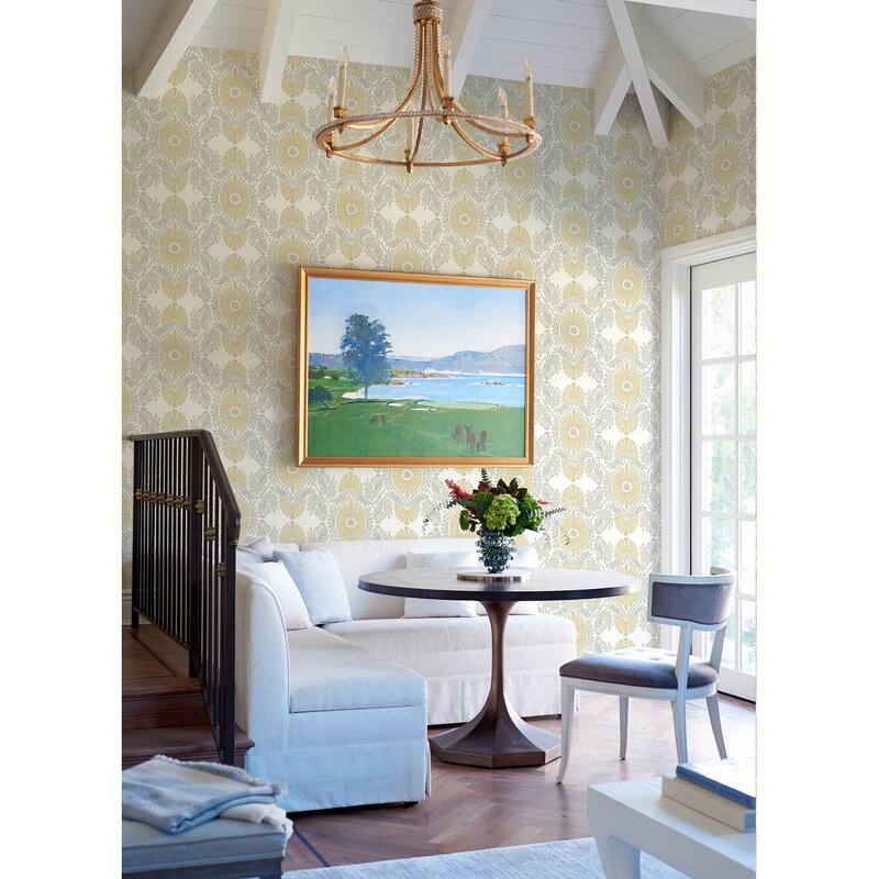 A-Street Prints Villa Light Yellow Embellished Ogee Wallpaper