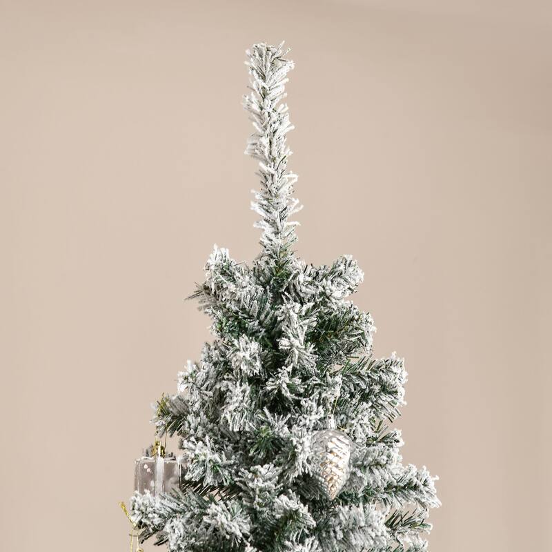 HOMCOM Unlit Snow-Flocked Slim Tree - Realistic Branches, Snowy Finish - Green