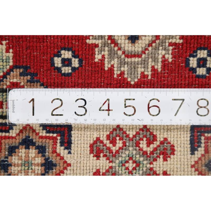 Kazak Oriental Accent Rug Hand-Knotted Red Geometric Wool Carpet - 2'8" x 4'2"