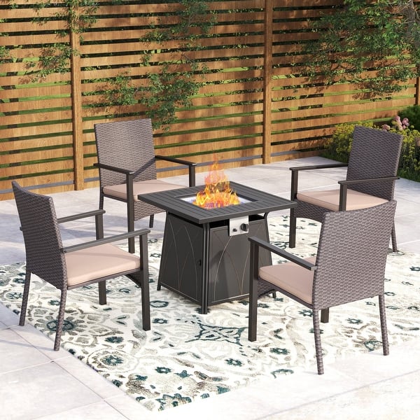 5 pcs Set Gas Fire Table 50,000 BTU Fire Pit Table w/Lid and Chair 5 pcs Set Gas Fire Table 50,000 BTU Fire Pit Table w/Lid and Chair
