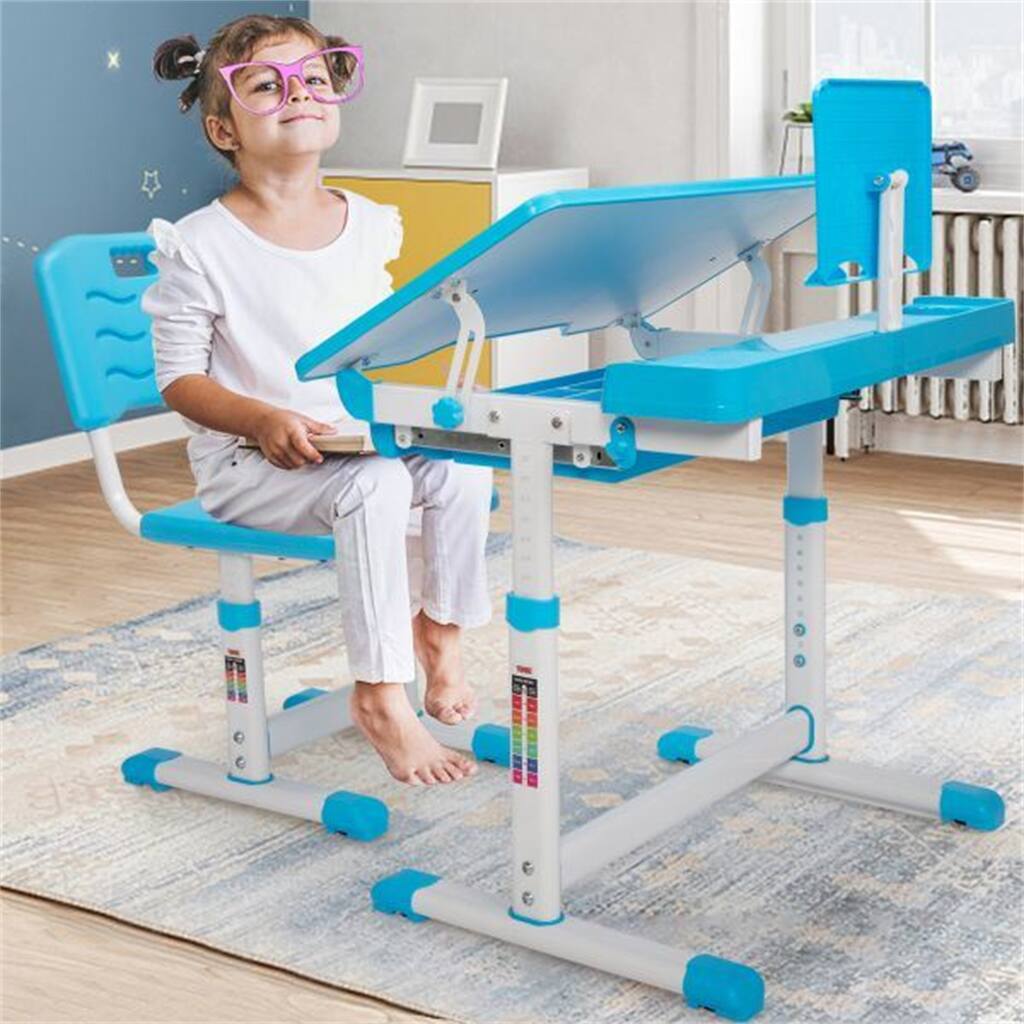 Kids Desks Height Adjustable Children Desk and Chair Set Sturdy Table ...