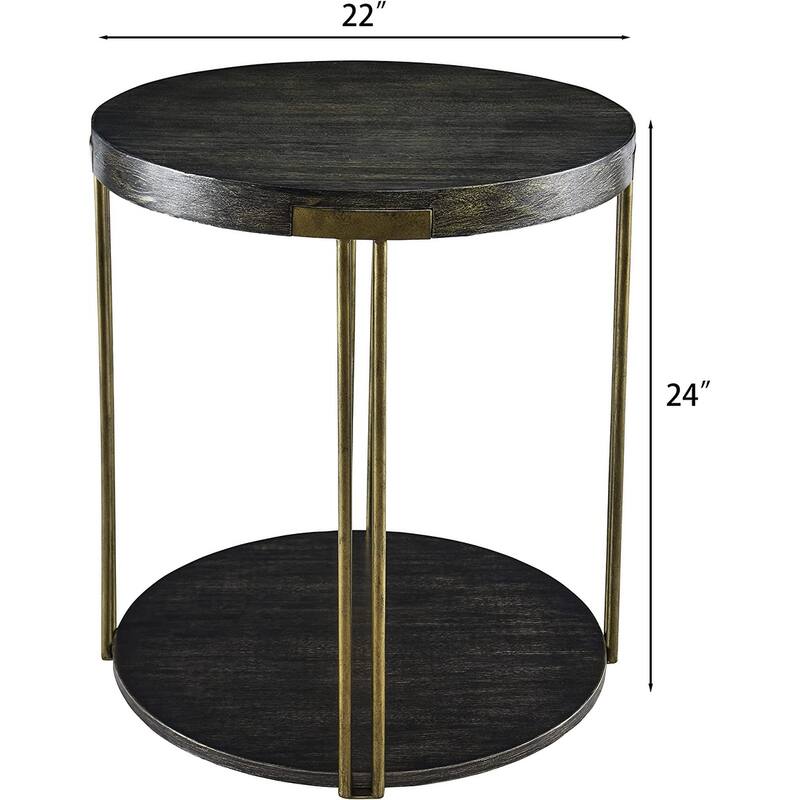 Round Coffee Table 2Tier Cocktail Table with Storage Shelf Solid Wood On Sale Bed Bath