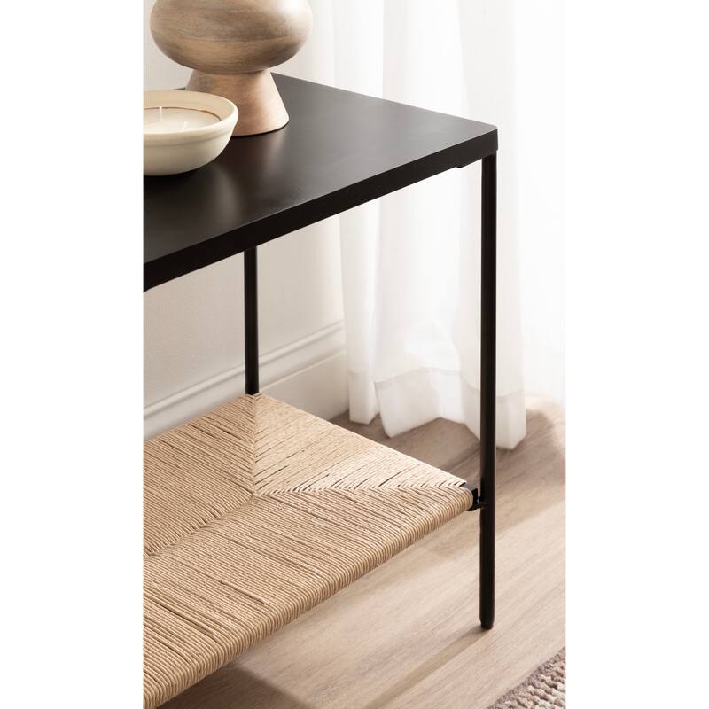 Kate and Laurel Mandell Wood and Natural Woven Side Table - 22x14x22