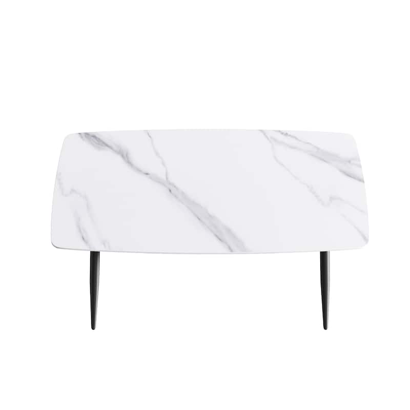 63" Modern Sintered Stone Dining Table,Solid Black Carbon Steel Base