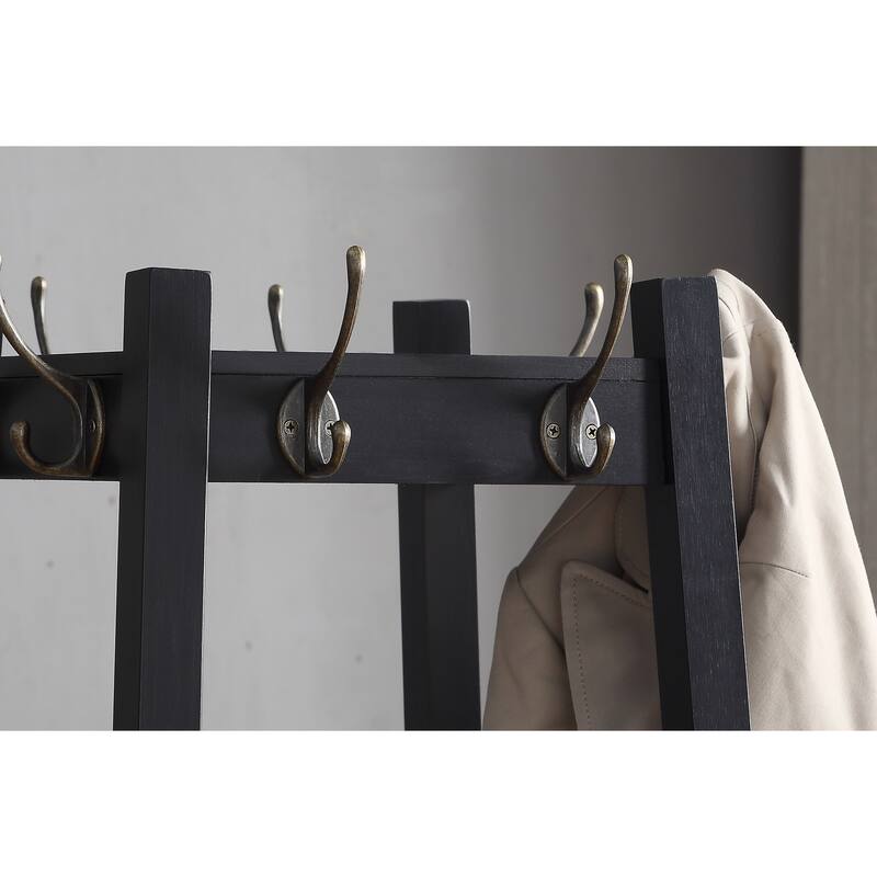Coat Rack w/ 3-Tier Storage Shelves,17.5'' x 17.5'' x 72''H