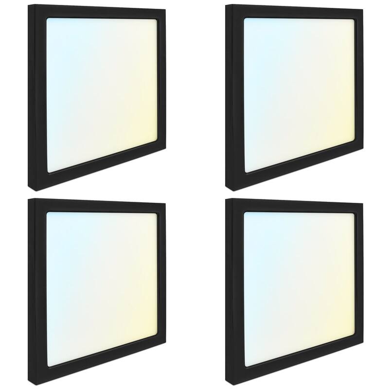 Luxrite 9 Inch Square LED Flush Mount Light, 18W 1250LM, 5CCT 2700K-5000K, Dimmable - Black 4-Pack - Color Selectable 2700/3000/3500/4000/5000